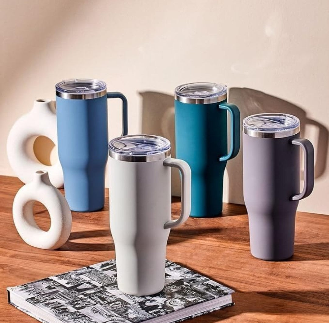 Large Capacity Stainless Steel Travel Tumbler with Handle & Straw – 1200ml