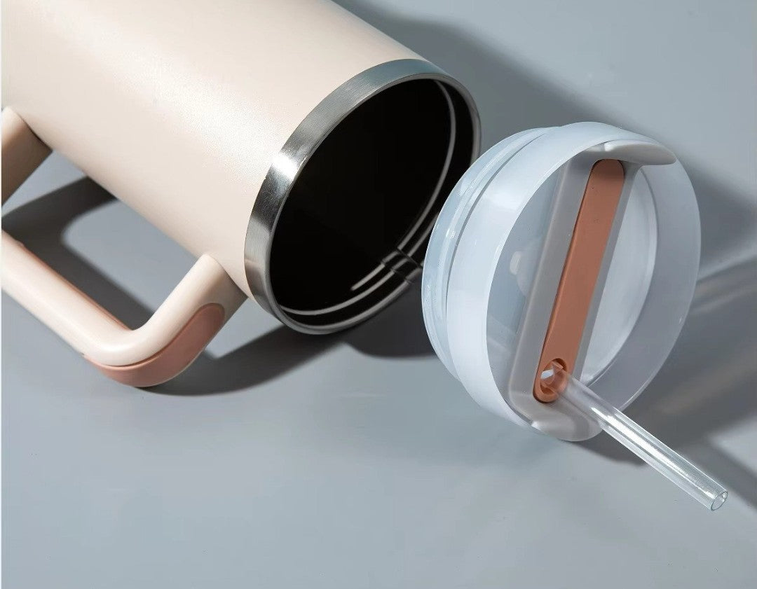 Large Capacity Stainless Steel Travel Tumbler with Handle & Straw – 1200ml