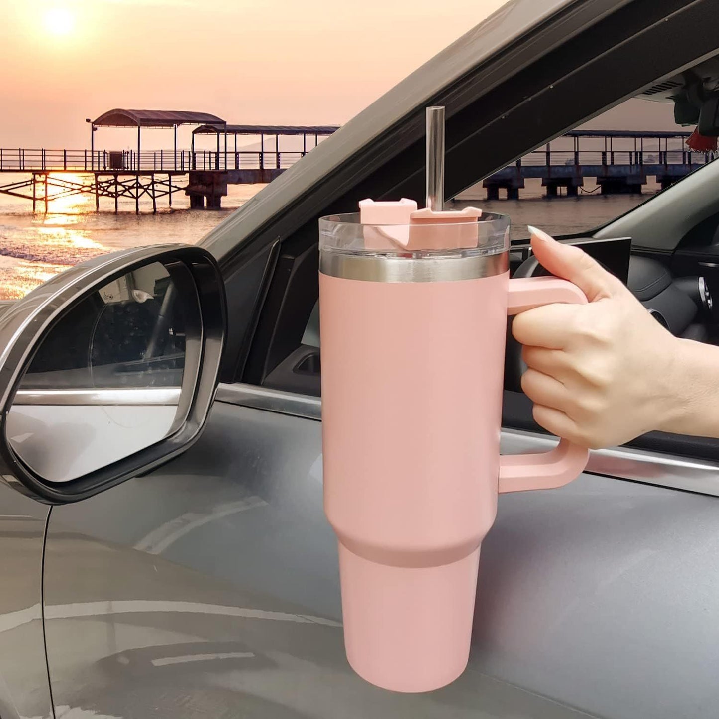 Large Capacity Stainless Steel Travel Tumbler with Handle & Straw – 1200ml