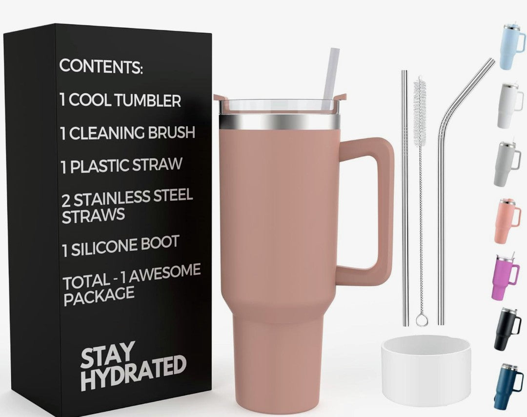 Large Capacity Stainless Steel Travel Tumbler with Handle & Straw – 1200ml