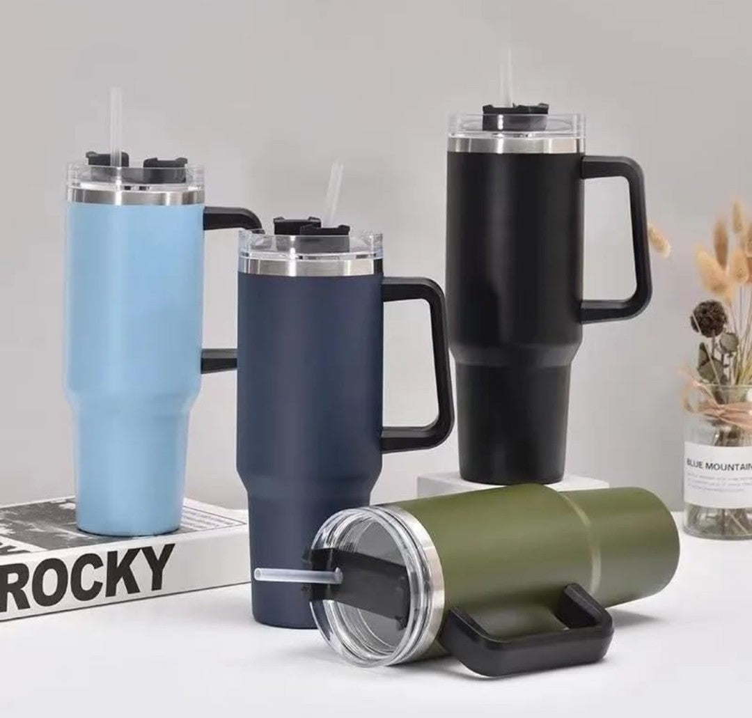 Large Capacity Stainless Steel Travel Tumbler with Handle & Straw – 1200ml