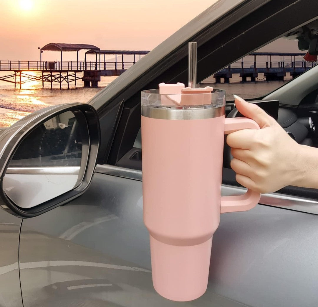 Large Capacity Stainless Steel Travel Tumbler with Handle & Straw – 1200ml